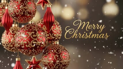 Elegant christmas ornaments and golden merry christmas message create a festive holiday atmosphere - Powered by Adobe