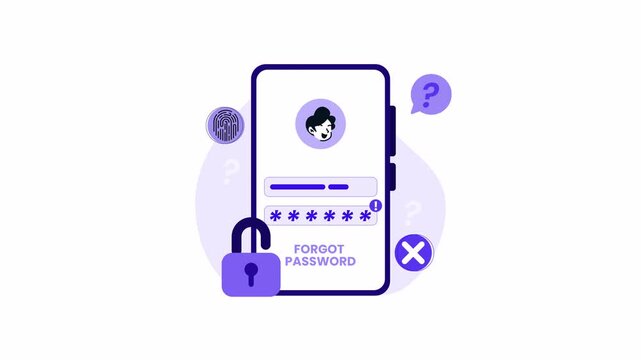 Forgot password animation icon for data security. Perfect for cybersecurity, technology, data protection concepts in websites, blogs, presentations.