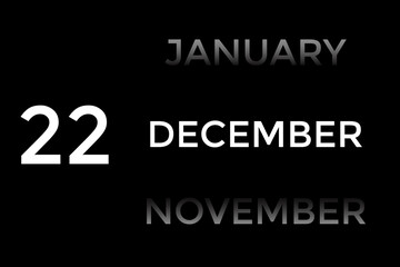 December 22 calendar with black background