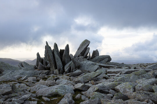 Summit of Glyder Fach in the Ogwen Valley of Snowdonia National Park in North Wales