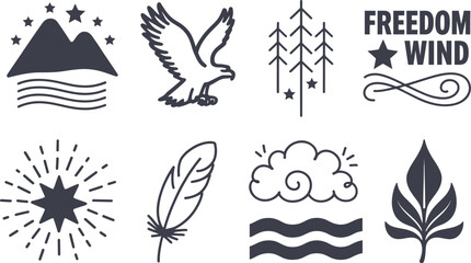 Fototapeta premium Collection of Nature and Freedom Themed Icons