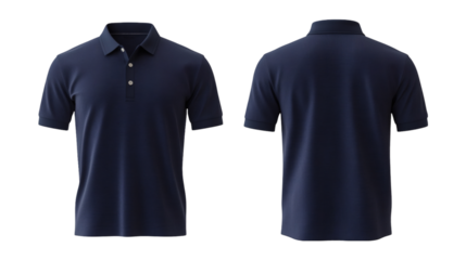 Plain Navy Polo Shirt Mockup Front and Back Views 3D Rendering on transparent background