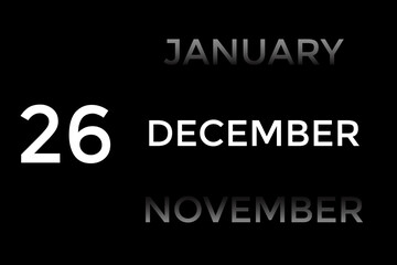 December 26 calendar with black background