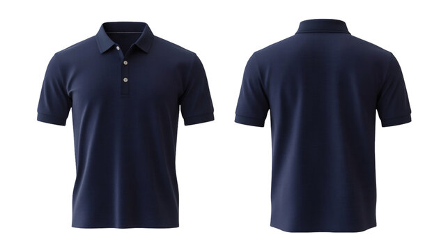 Plain Navy Polo Shirt Mockup Front and Back Views 3D Rendering on transparent background
