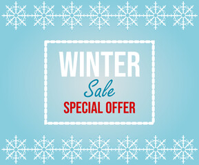 Winter sale banner with snowflakes and the inscription 