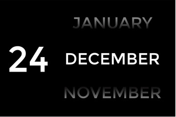 December 24 calendar with black background. A minimalist calendar template with well-structured date boxes and a sleek layout. This image is ideal for illustrating concepts such as time planning