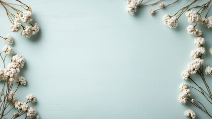 Baby breath floral border pastel mint background with delicate airy mood