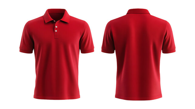 Plain Red Polo Shirt Mockup Front and Back Views 3D Rendering on transparent background