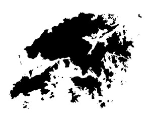 Obraz premium Flat black vector illustration of Hong Kong map silhouette highlighting cultural and geographic identity for learning