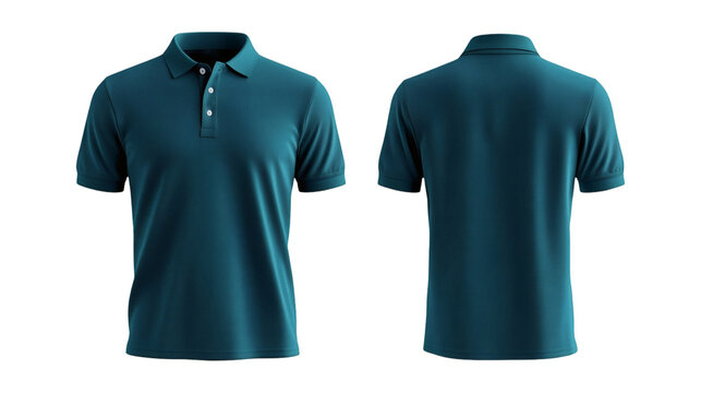Plain Teal Polo Shirt Mockup Front and Back Views 3D Rendering on transparent background