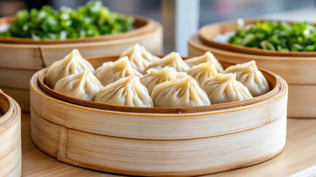 Steamed dumpling bamboo steamer xiao long bao dim sum Chinese cuisine Asian food dumpling basket