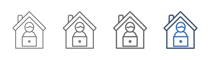 
outline icon set work from home with house, people and laptop design