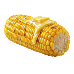 Corn on the cob with melted butter, isolated on black background