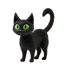 Stylized black cat with bright green eyes on a black background