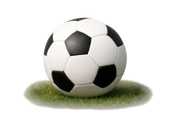 Obraz premium Soccer ball resting on green grass patch with transparent background, representing sport, championship, and play