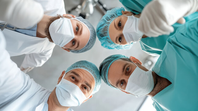 Surgical team operating room surgeon nurse mask scrub cap medical teamwork patient safety