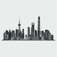 Naklejka premium Shanghai Skyline Silhouette Modern Cityscape Illustration.