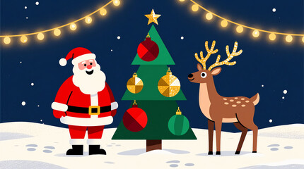 Naklejka premium Santa Claus Posing with Reindeer at Christmas Celebration