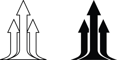Three arrows pointing upward in black and white outline and solid fill
