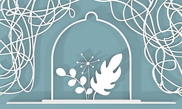 Plant under the transparent glass dome. Happy earth day and save the world, zero waste concept. Growth, sustainability and environmental care, protection and nature conservation. 3D render