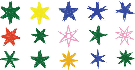 Obraz premium Hand drawn colorful stars on white background for festive designs