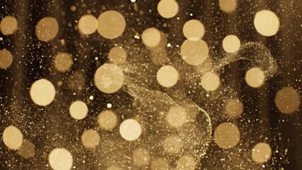 Golden dust motes and glowing bokeh lights dance in dark, ethereal space - Powered by Adobe