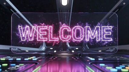 Futuristic Welcome Text Animation with Glowing Neon Particles. - Powered by Adobe