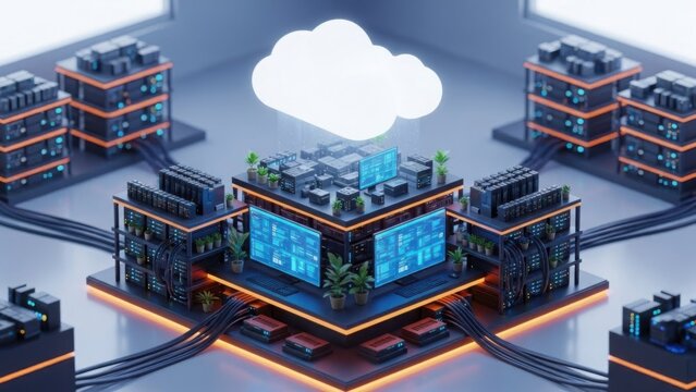 Cloud computing data center concept with sustainable green technology integration - Powered by Adobe
