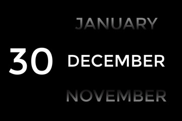 Obraz premium December 30 calendar with black background