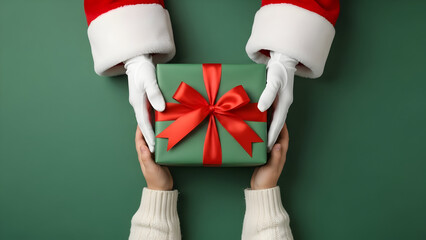 Santa claus giving a christmas gift to a child