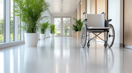Wheelchair hospital corridor plant wheelchair floor smooth clean bright