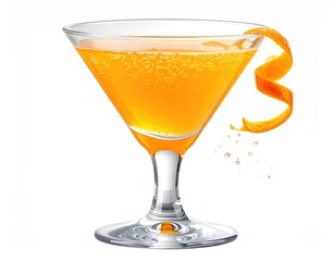 Amber cocktail in a martini glass with orange peel twist
