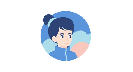 Illustration of a Focused Woman with Blue Hair and Jacket.