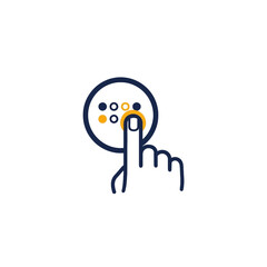 Finger pressing a button with braille dots, accessibility concept.