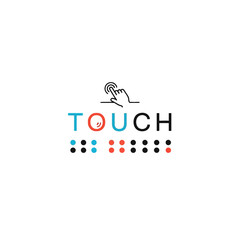 Graphic representation of the word TOUCH with Braille system.