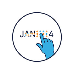 Hand Touching Digital Calendar Displaying January 4th Date.