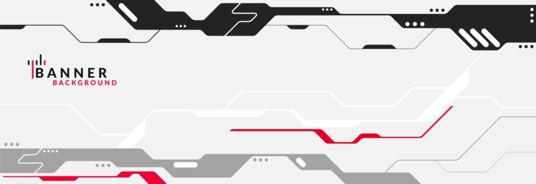 Abstract Modern Tech Background Minimal Geometric Circuit Pattern in Red, Black, and Grey