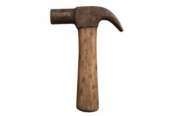 Old claw hammer showing rustic metal head with wooden handle for construction and home repair