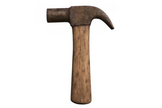 Old claw hammer showing rustic metal head with wooden handle for construction and home repair
