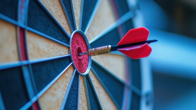 A red dart strikes the bullseye of a dartboard, showcasing precision and focus in a game of skill and strategy.