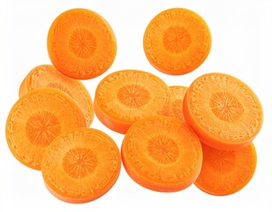 Sliced carrots, round, orange, stacked close together