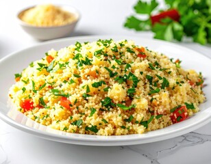 Couscous dish with parsley and diced tomato