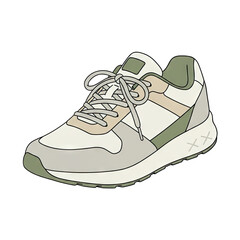 Flat Vector Sneaker With Central Laces And Tonal Green And Beige Accents On A Transparent Background A Minimalist Sport Shoe Design