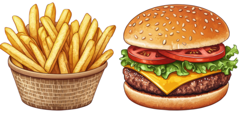 Mouthwatering classic cheeseburger with all the fixings PNG, isolated on transparent background.