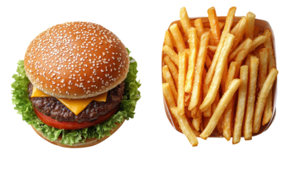 Mouthwatering classic cheeseburger with all the fixings PNG, isolated on transparent background.