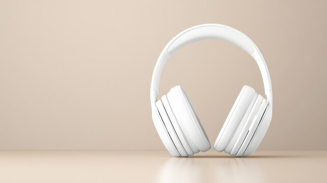 White headphone mockup blank branding area sleek high fidelity calm beige background