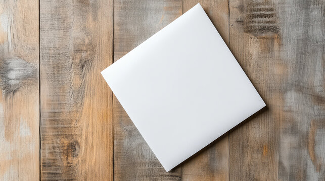 White square mailer on rustic wooden table conveying clean minimal packaging and calm aesthetic