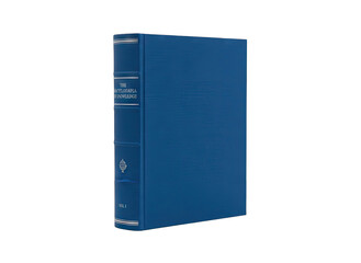 Blue Textured Binder Standing Vertically Isolated on Black Background with White Vertical Lines and Subtle Embossing Detail