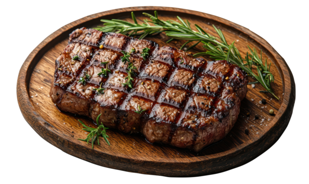 Juicy Delmonico steak with grill marks PNG, isolated on transparent background.