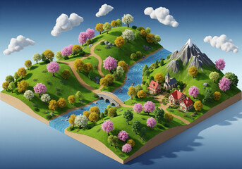 landscape with a small house and a tree